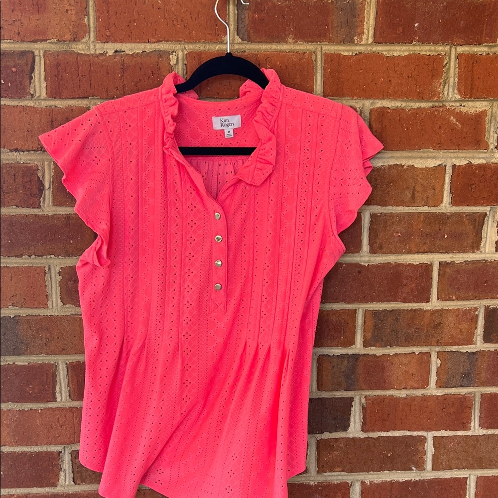 Kim Rogers salmon Eyelet Blouse